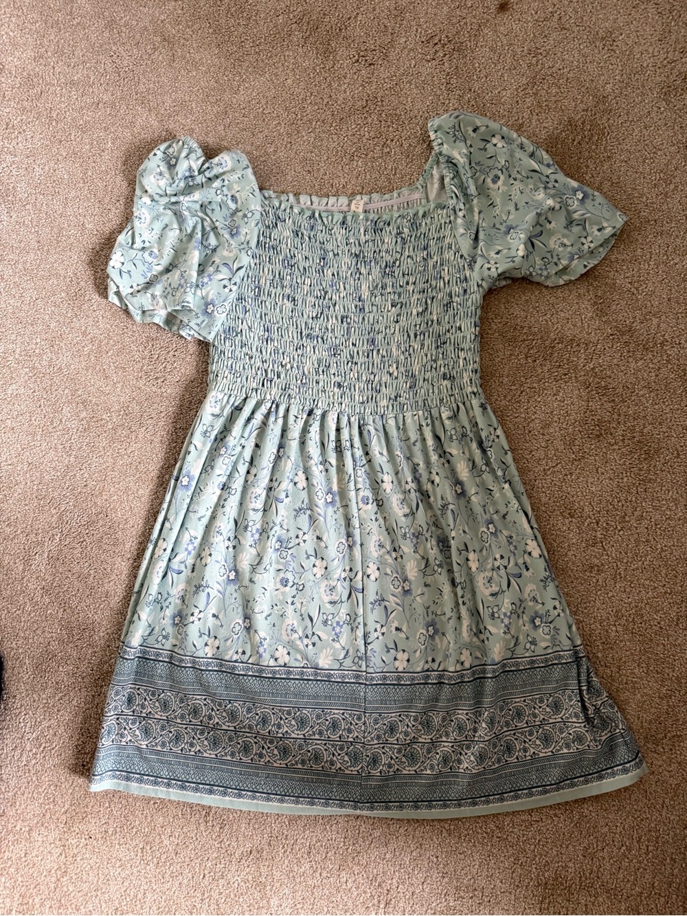 OP Mint Floral Smocked Puff Sleeve Dress